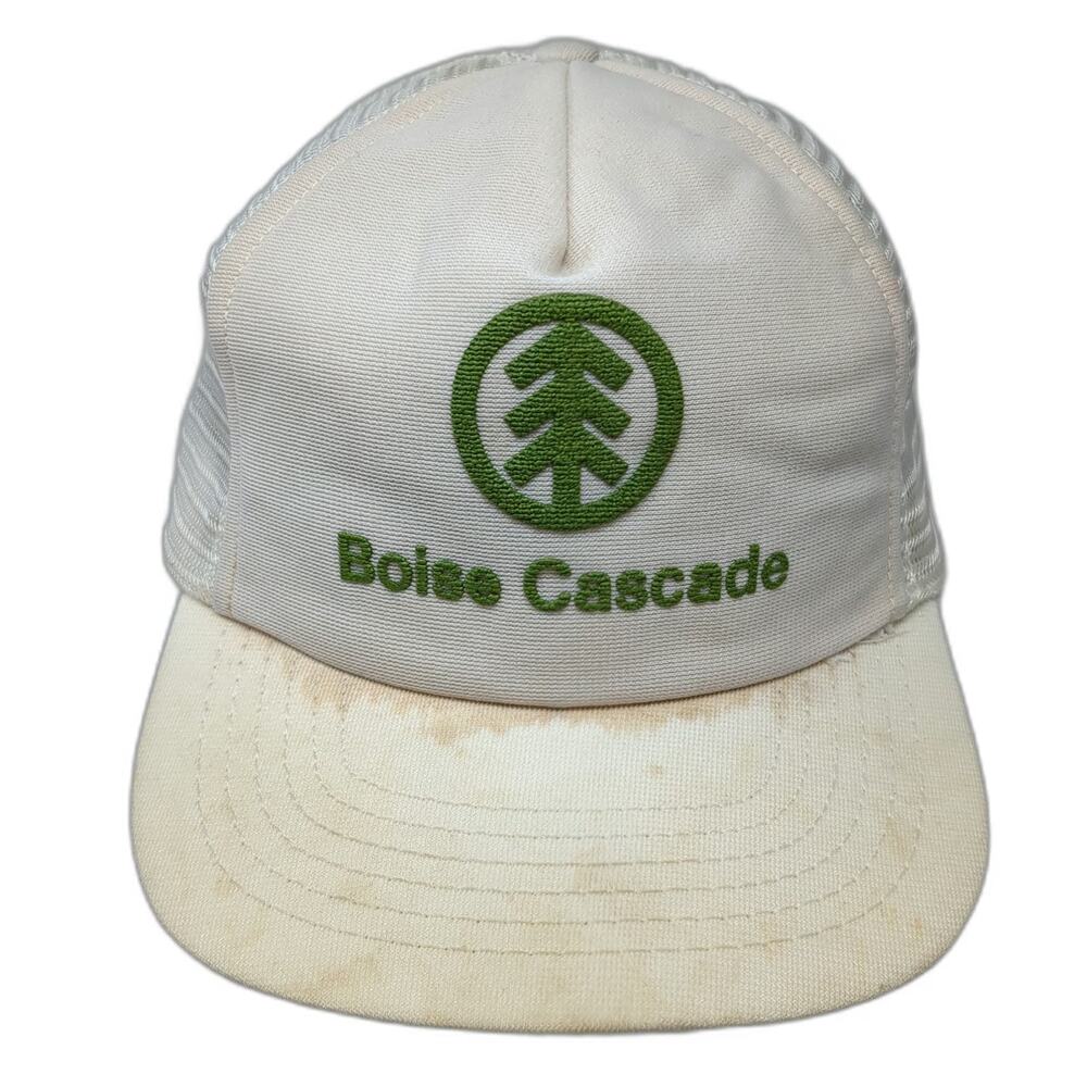 ASI Trucker Hat White One Size Boise Cascade Green Tree Logo Mesh Back Snapback